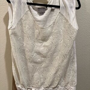 Vanessa Virginia by Anthropologie Cream Graphic Tie Front Blouse